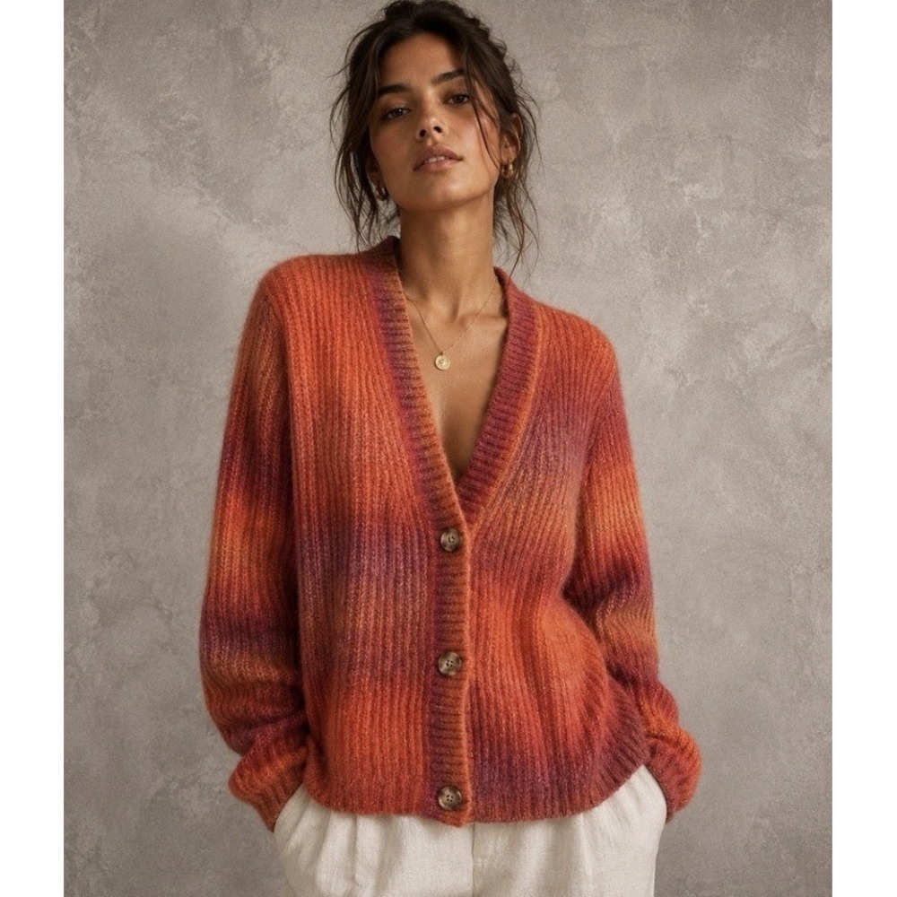 Anthropologie Maeve Hallie Cardigan Womens Small Orange Ombre Alpaca Wool Blend